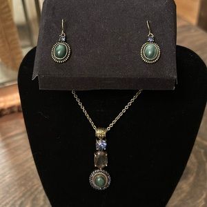 Vintage, Avon Rhinestone & Cabochon Marble Necklace & Earrings